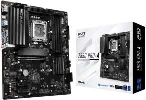 ASRock Материнская плата ATX Z890 PRO-A (LGA1851, Z890, 4*DDR5 (9066), 4*SATA, 4*M.2, 4*USB 3.2, 4*USB 2.0, USB Type-C, PCIe x16, 2*PCIe x4, HDMI, DP)