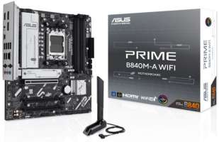 ASUS Материнская плата mATX PRIME B840M-A WIFI (AM5, AMD B840, 4*DDR5, 4*SATA, 3*M.2, WiFi, BT, 2*USB 3.2, 4*USB 2.0, USB Type-C, 4*PCIe, DP, HDMI)