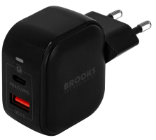 BROOKS Technologies 20W GaN Dual Wall Quick Charger USB-A+USB-C Черное