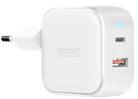 BROOKS Technologies 45W GaN Dual Wall Quick Charger USB-A+2+USB-C Белое
