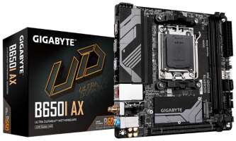GIGABYTE Материнская плата mini-ITX B650I AX (AM5, B650, 2*DDR5 (6400), 2*SATA, M.2, 3*USB 3.2, 3*USB 2.0, PCIe x16, DP, HDMI)