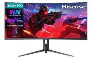 Hisense Монитор 34" 34G6K-PRO 3440x1440 LED, 21:9, VA, 280cd, 4000:1, 1ms, 178/178, DP, 2*HDMI, 180Hz, сurved R1000, Speakers, VESA 75x75, black