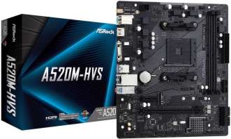 Материнская плата mATX ASRock A520M-HVS (AM4, AMD A520, 2*DDR4(4733), 4*SATA 6G RAID, M.2, 2*PCIE, 7.1CH, Glan, 6*USB 3.2, D-Sub/HDMI) RTL