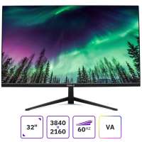 TESLA Монитор 32" U3222DF New VA, 3840x2160 (16:9), 300кд/м2, 4 мс, 178°/178°, HDMI, DisplayPort, черный